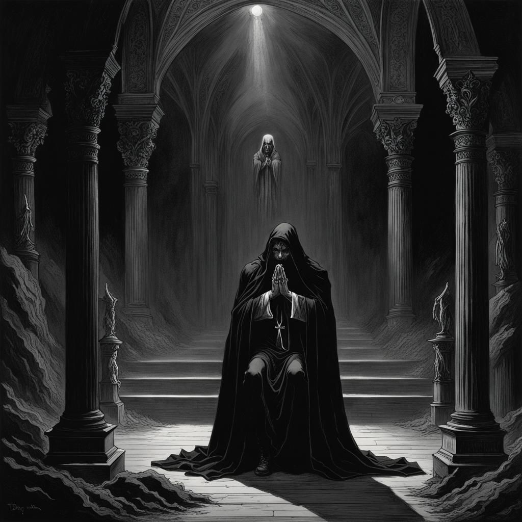 Gothic Man Crying and Praying: A Dark Digital Artwork
