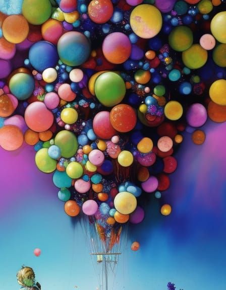 Exploding Balloons: Hyperdetailed Gouache Illustration