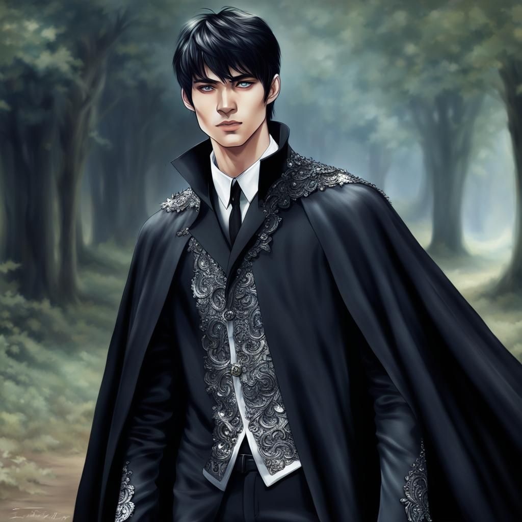 Handsome Teenager with Silver Eyes in Fantasy Style