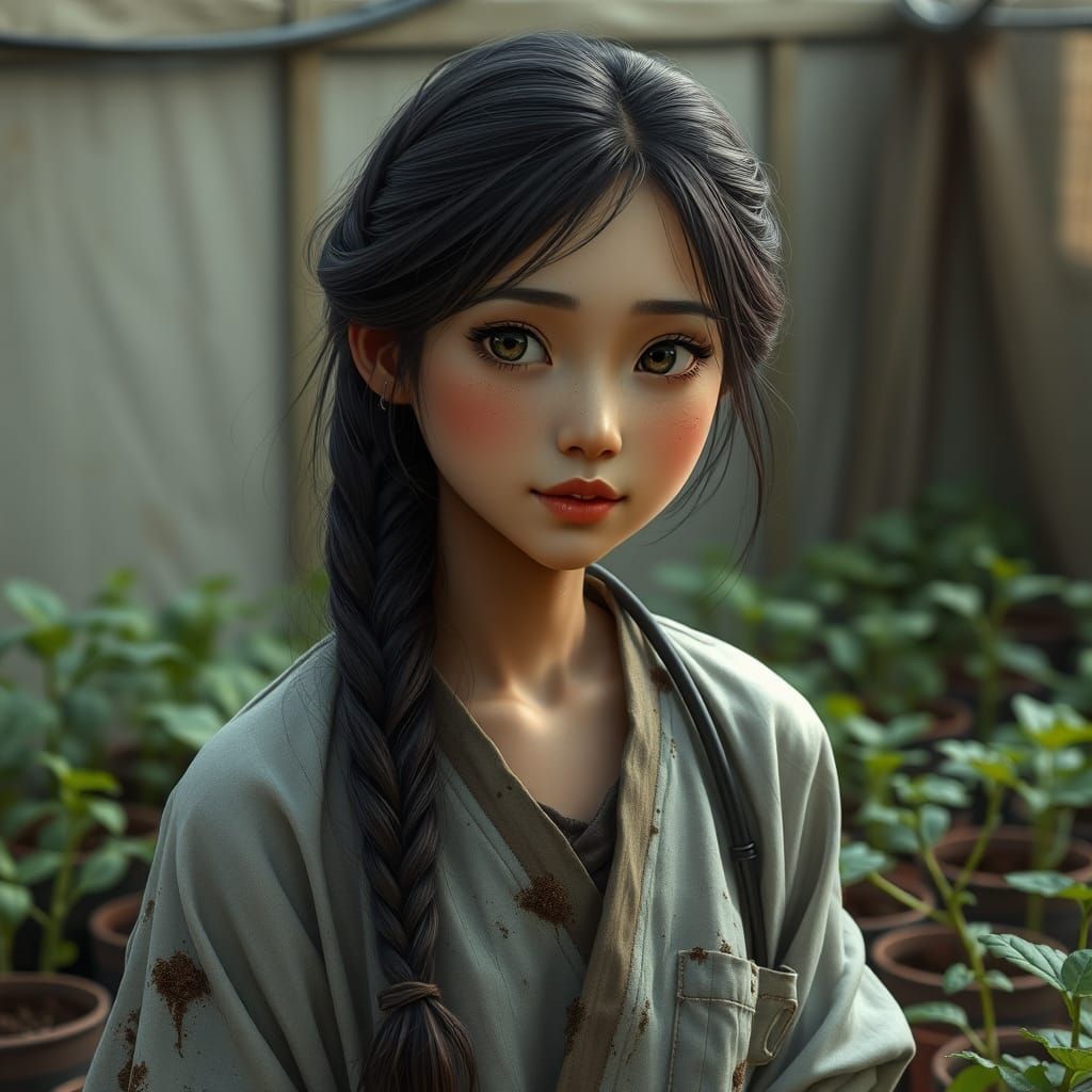 Woman with Hydroponic Stains in Digital Art Style