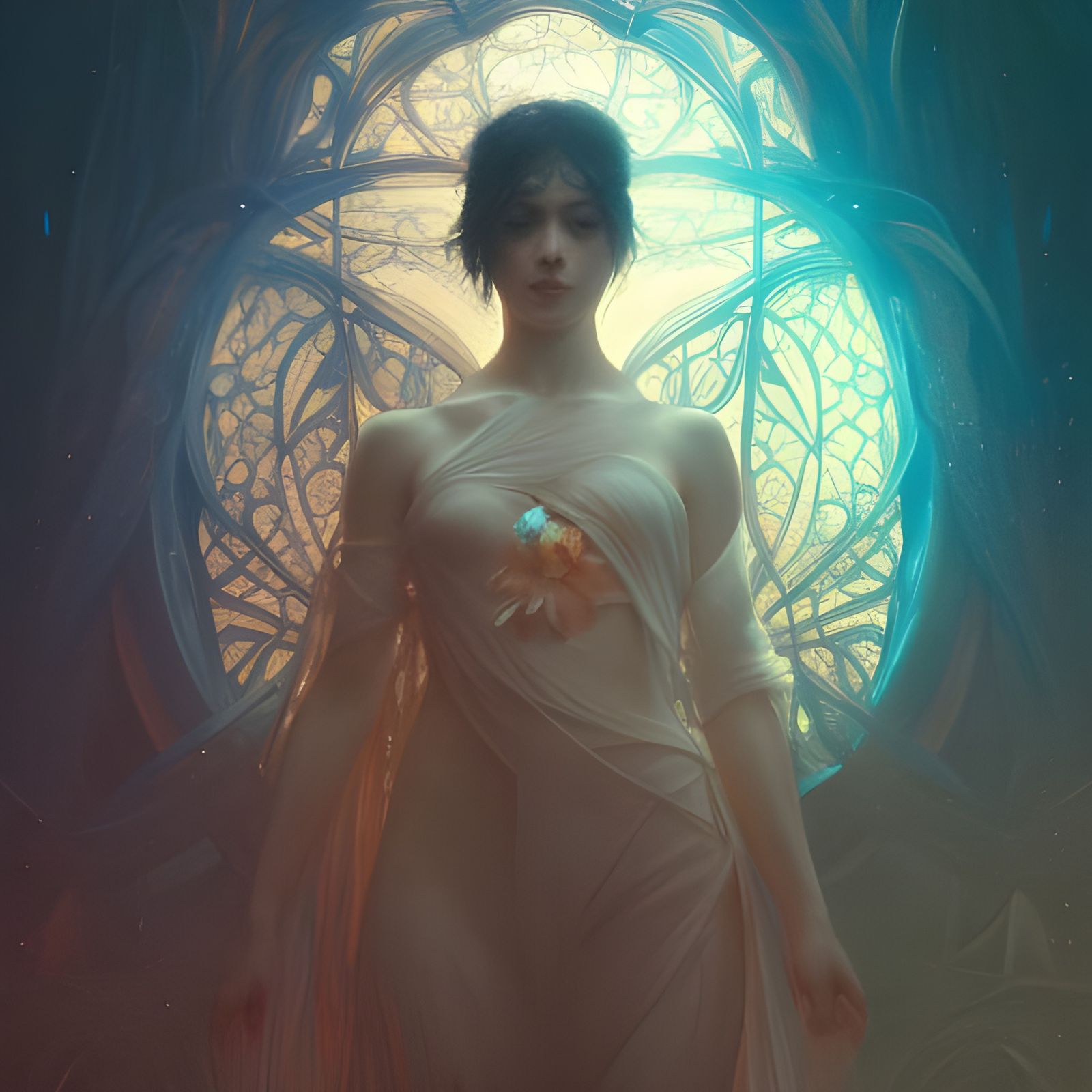 Intricate Crystal Flower in Dark Fantasy Style