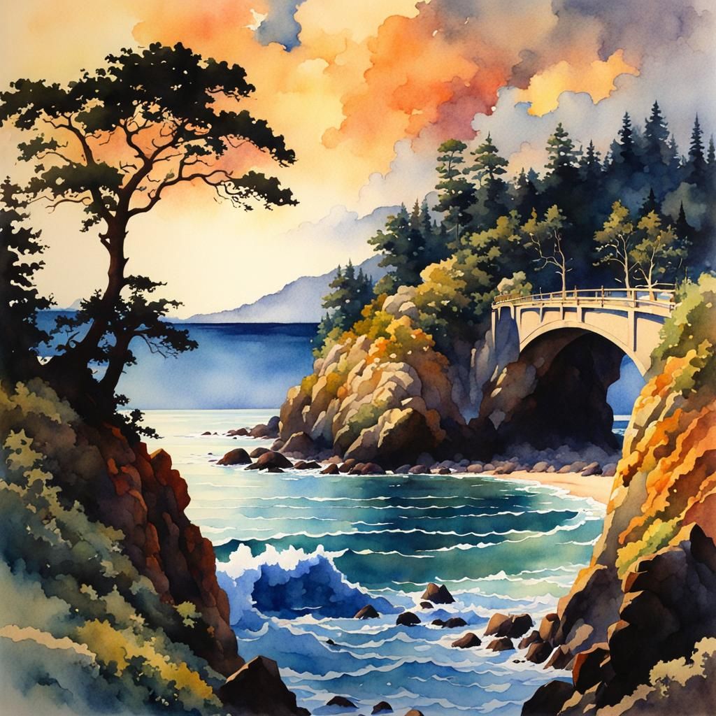 Seashore Landscape in Parrish Anime Style