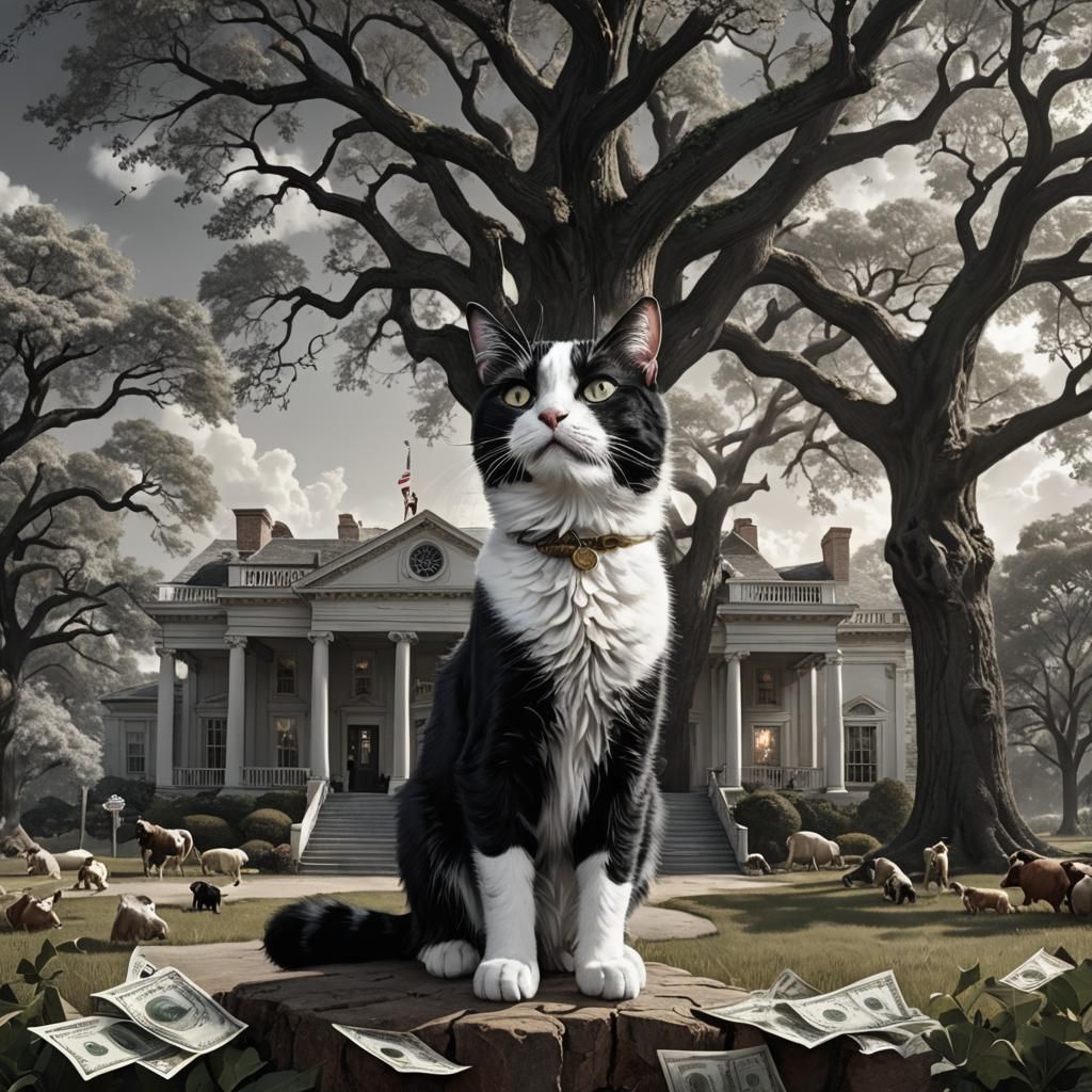 Black and White Cat Becomes President: Fantasy Art