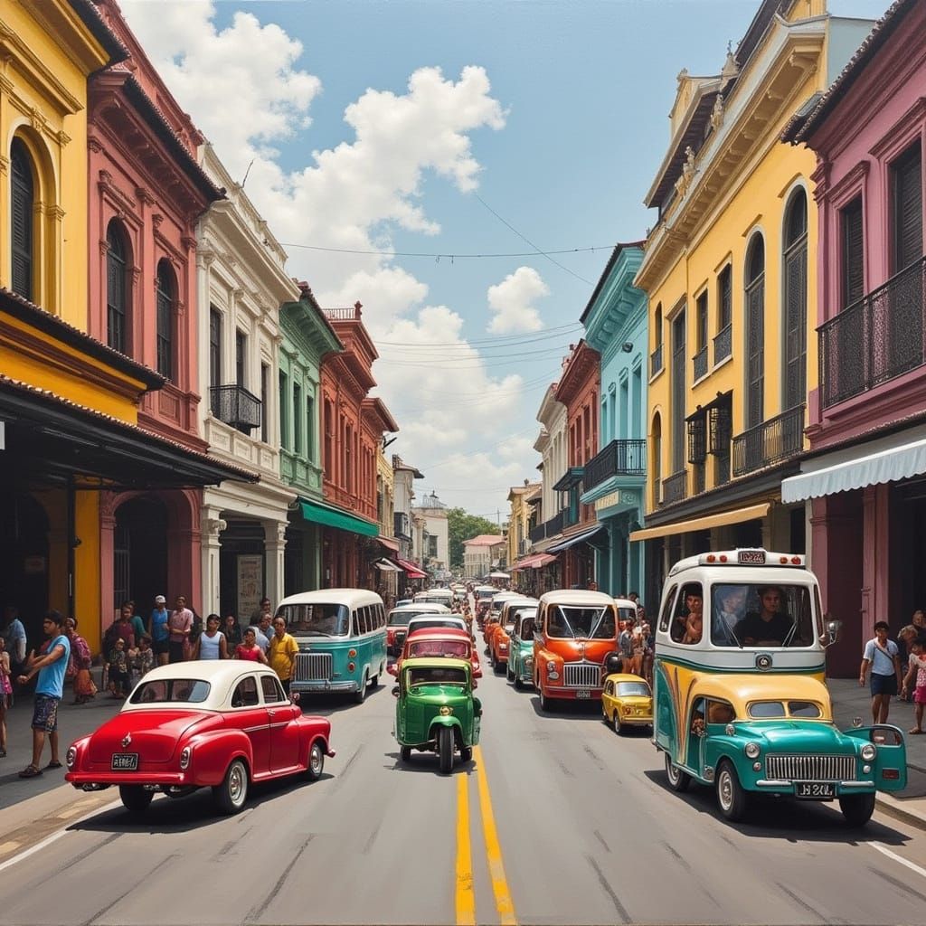 Vibrant Manila Street Scene with Colorful Transport