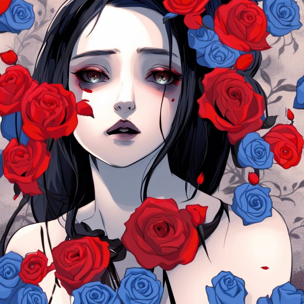 Gothic Victorian Woman with Roses in Anime Style