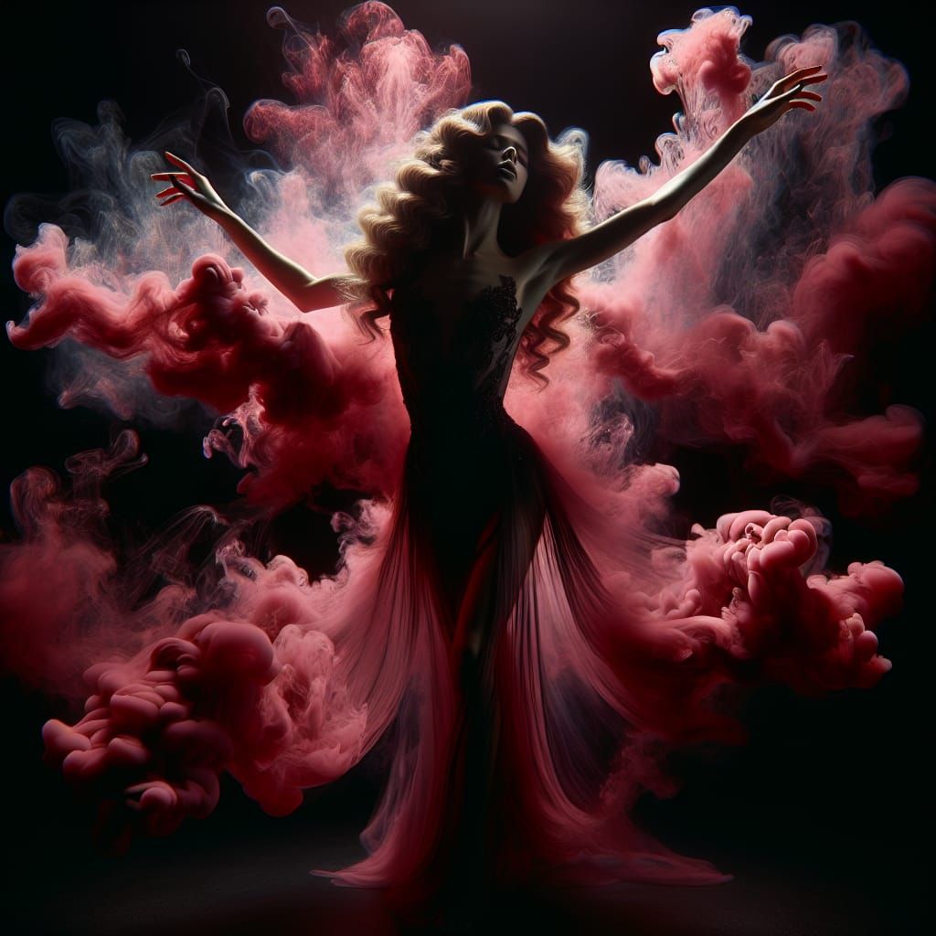 Ethereal Woman Dancing in Smoke, Cinematic Lighting