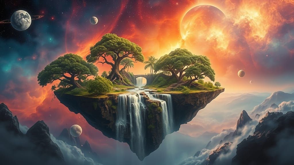 Fairytale Floating Island in Nebula: Romantic & Surreal Styl...