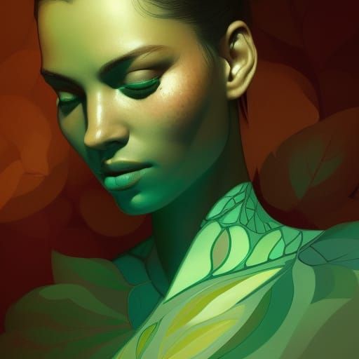 Leaf Green Portrait in Art Nouveau Style