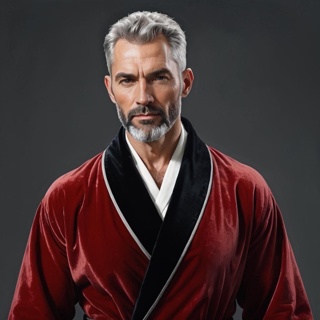 Silver Haired Man in Velvet Robes: Oil Painting