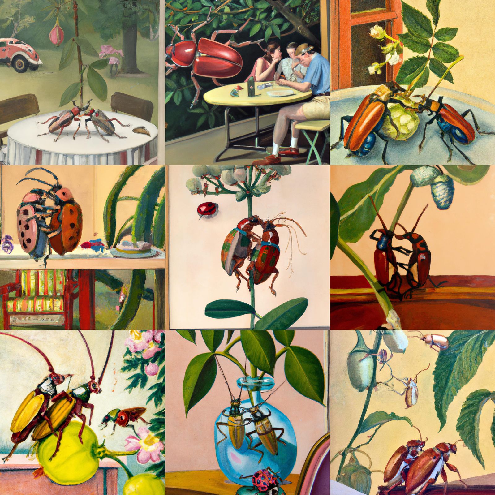 Whimsical Insect Courtship in a Norman Rockwell-Inspired Set...