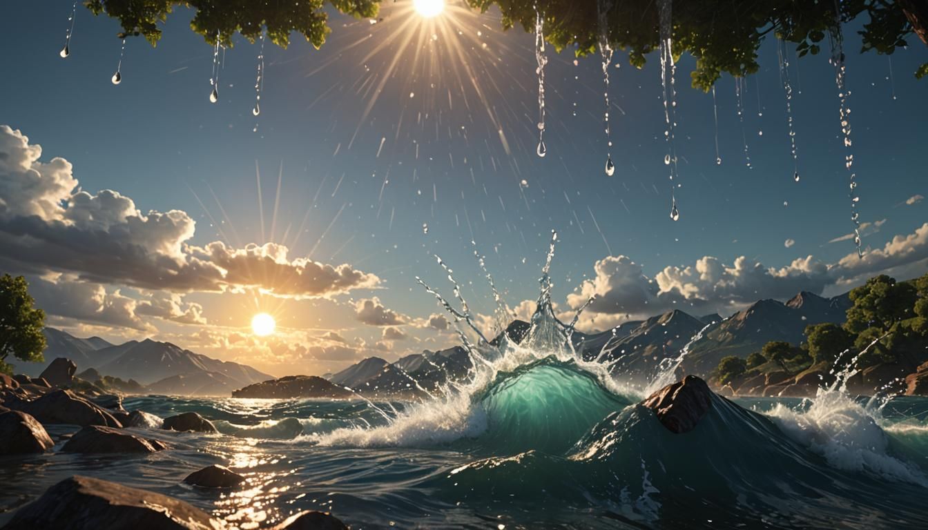 Giant Raindrops Under a Shining Sun: Fantasy Concept Art