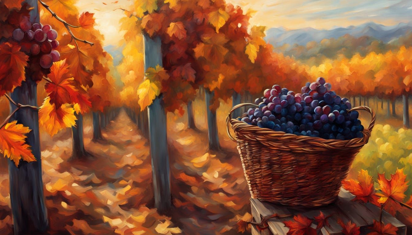 Autumn Vineyard Harvest With Festive Table Oil Painting