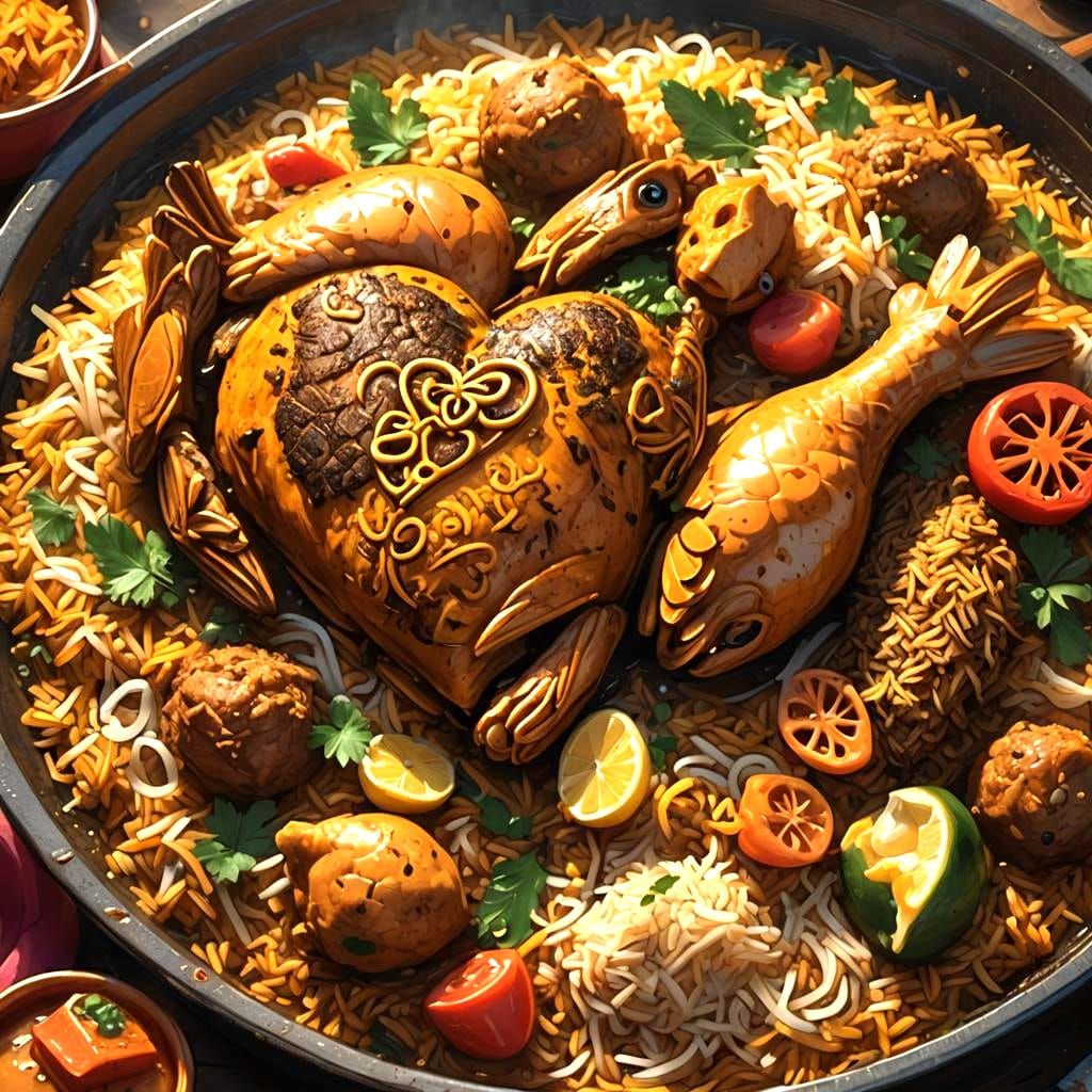Fish and Biryani Heart: Detailed Matte Painting