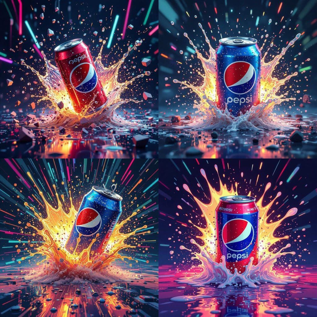 Pepsi Can Splash Art in Psychedelic Neon Style