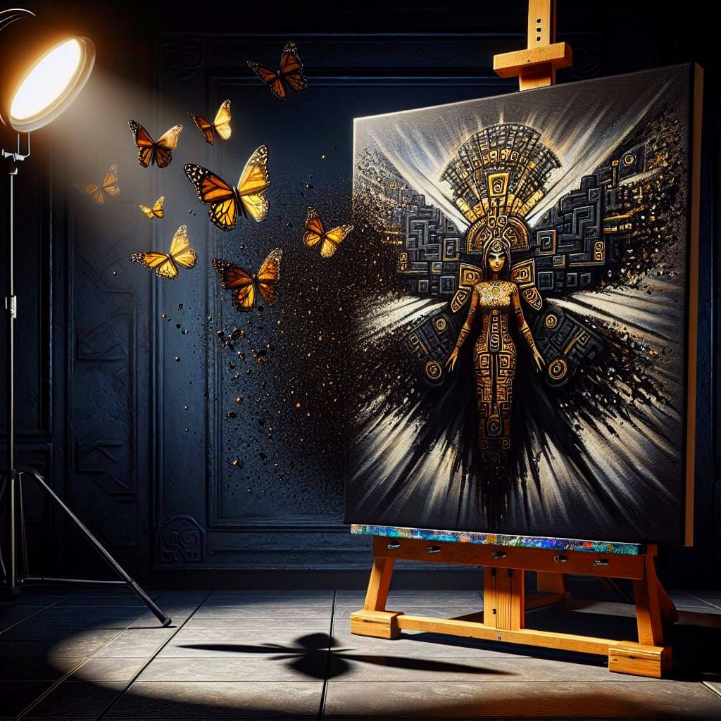 Obsidian Butterfly Goddess Ītzpāpalōtl in Cubist Style