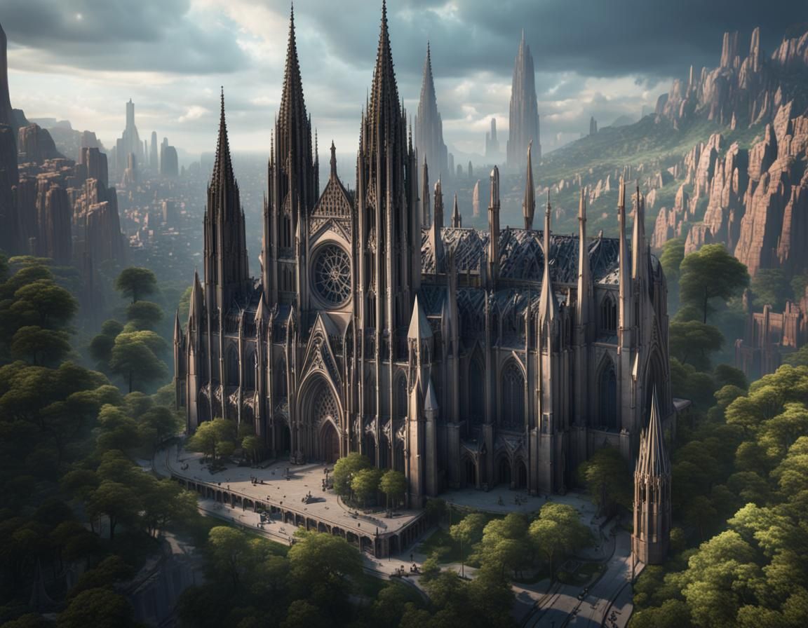Gothic Cathedral in High-Tech City: Matte Painting