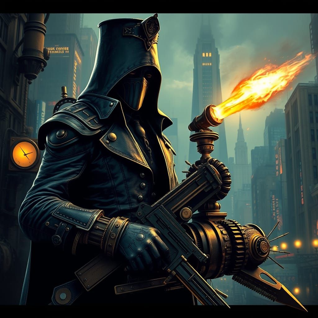 Steampunk Assassin in a Metropolis