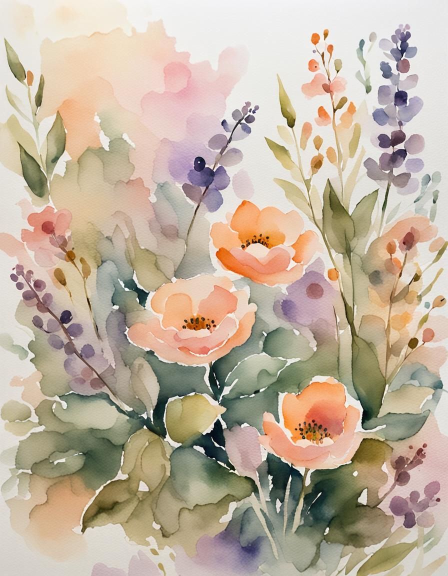 Whimsical Watercolor Flowers in Soft Pastel Hues