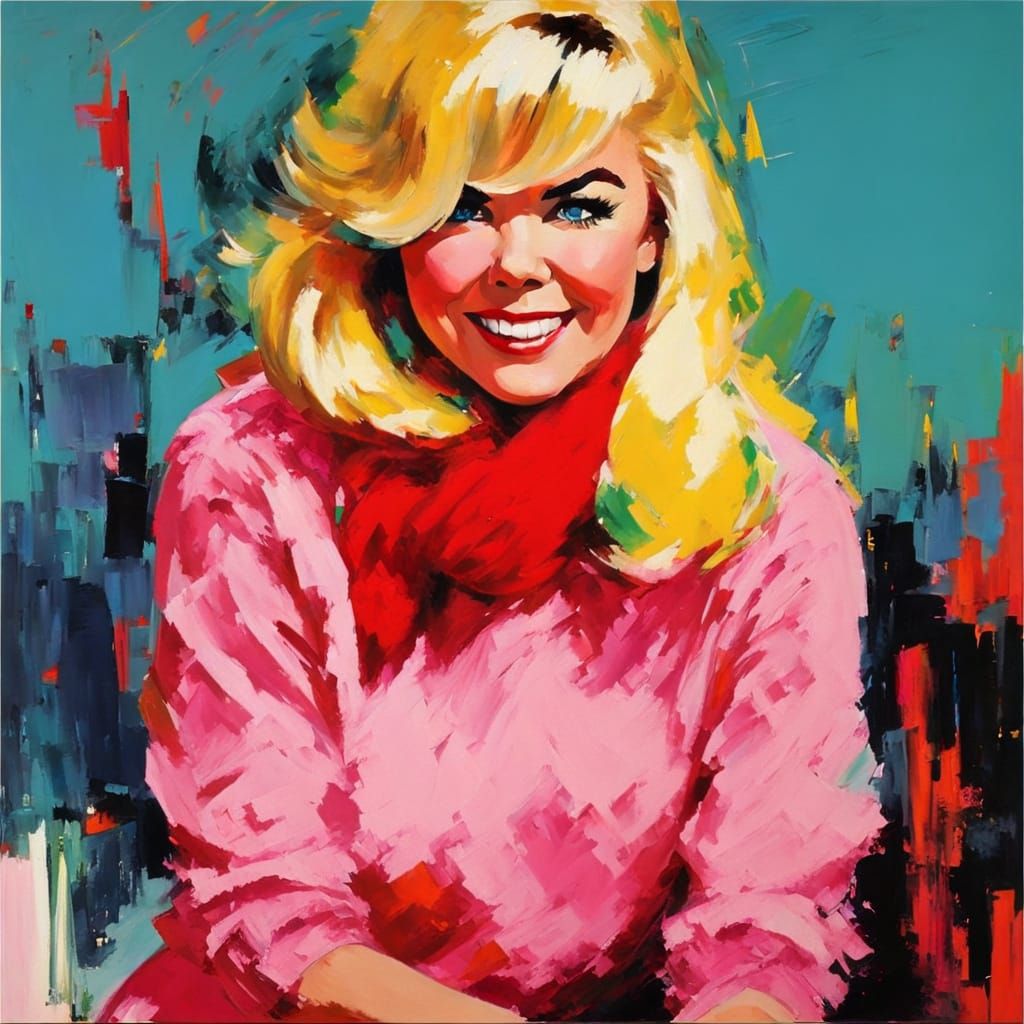 Colorful Pop Art Portrait of Young Woman