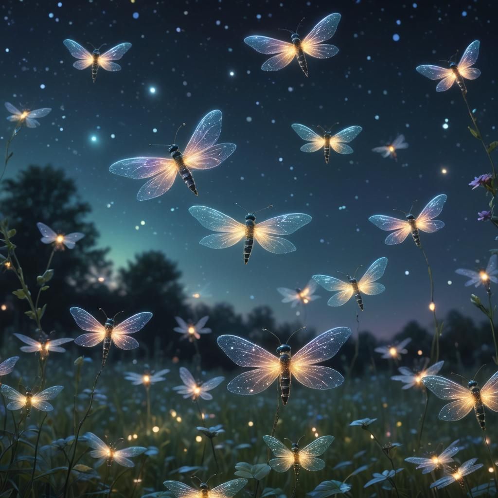 Enchanted Night Sky with Fairies in Kawaii Style