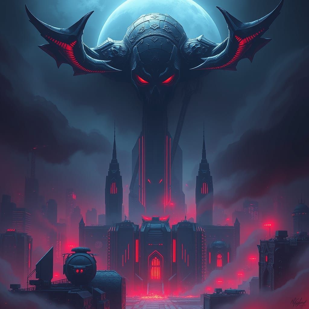 Menacing Darkness Envelops Futuristic Cityscape