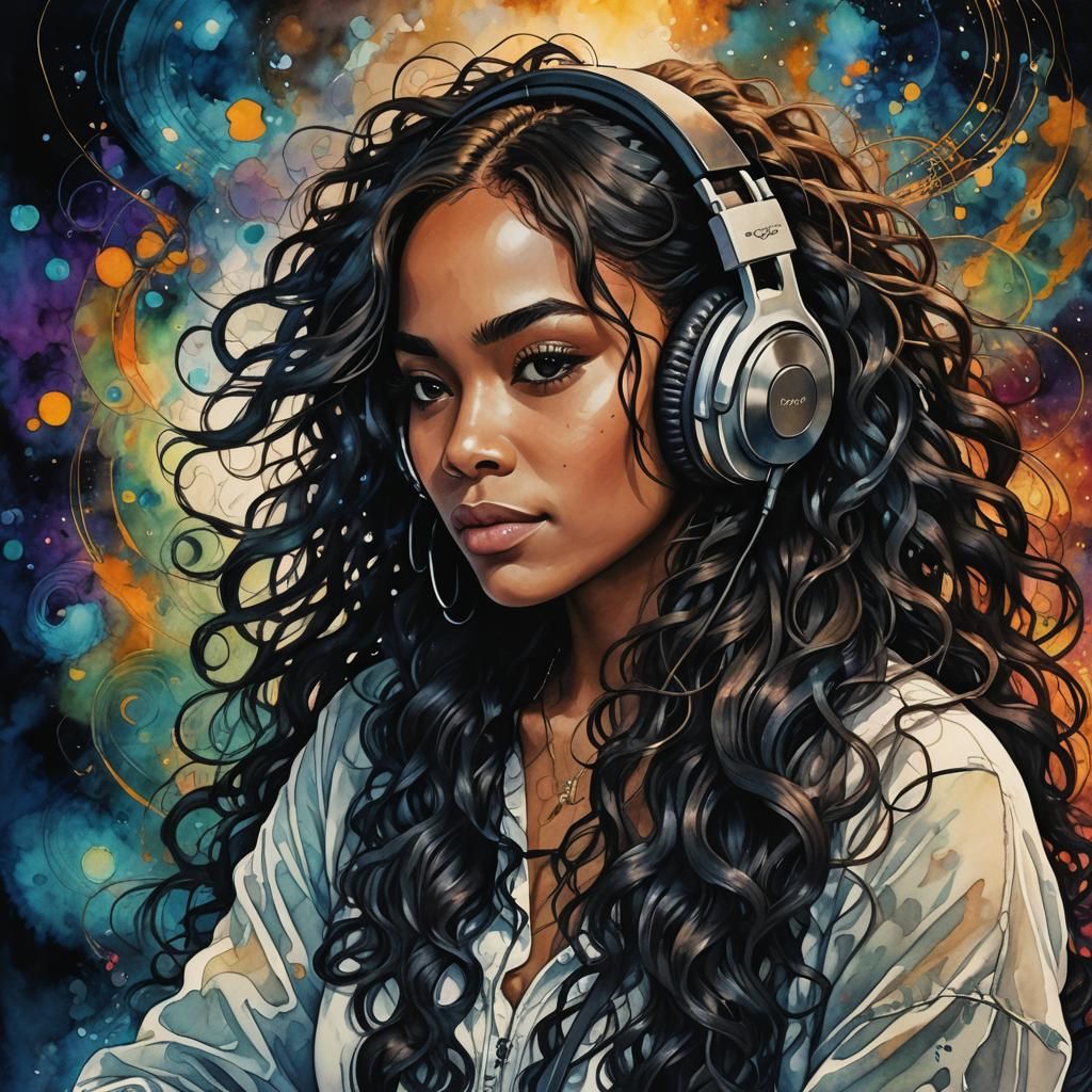 Lauren London Portrait in Dreamy Watercolor Style