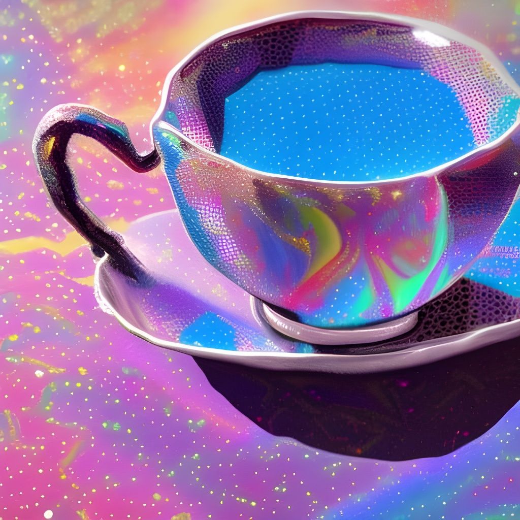 Holographic Cosmic Teacup Illustration in Mixed Media