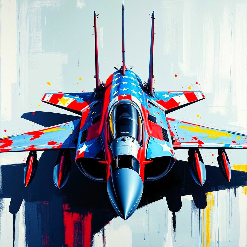 Pop Art Fighter Jet with American Flag