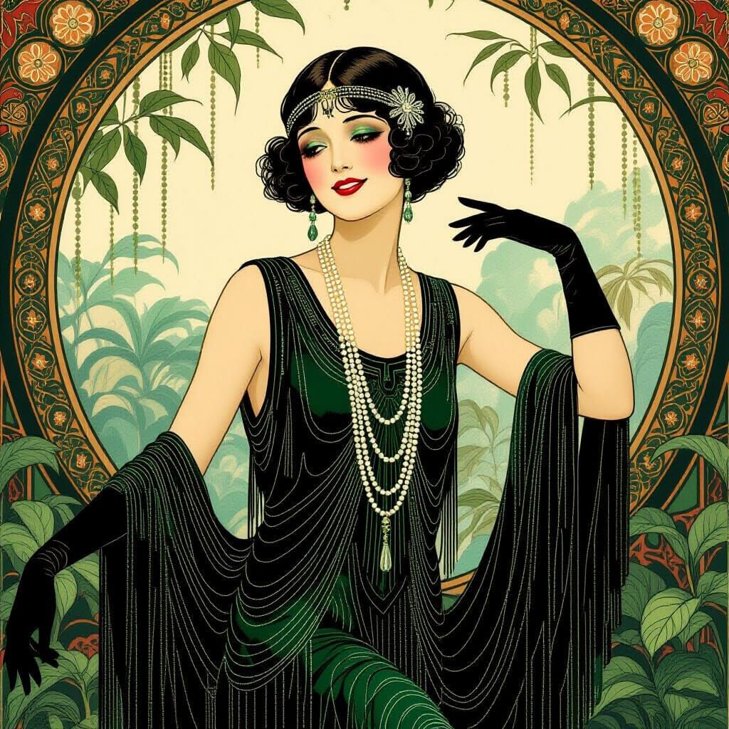 Elegant Flapper in Art Nouveau Style