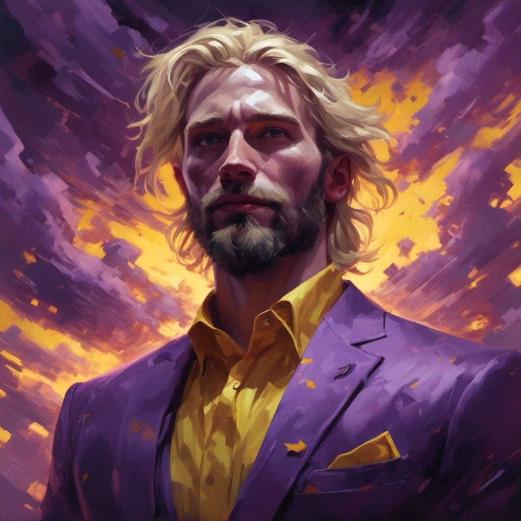 Dramatic Painting of Blond Man Surrounded by Magic