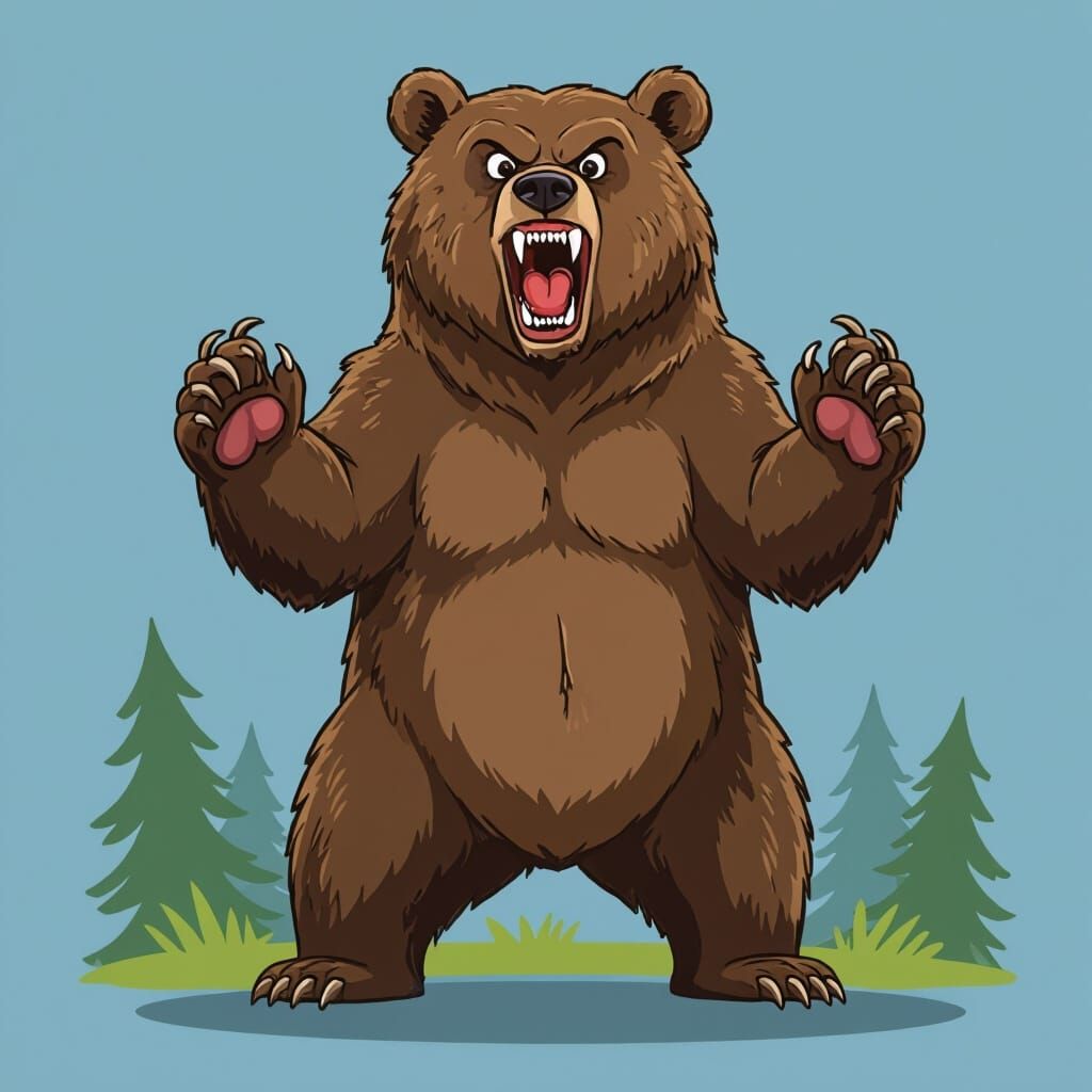Ferocious Grizzly Bear Roaring in Bold Graphic Style