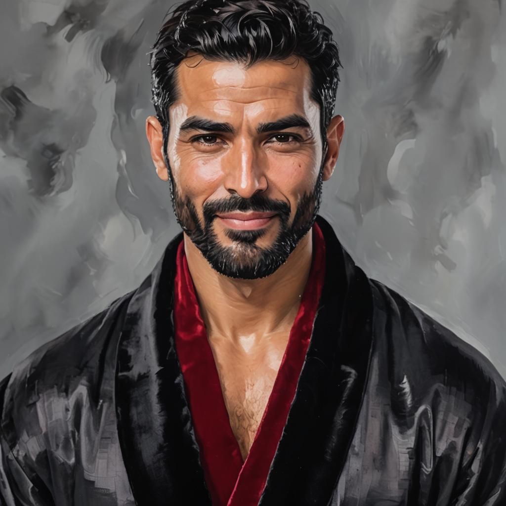 Attractive Man in Velvet Robes as Impasto Oil Painting