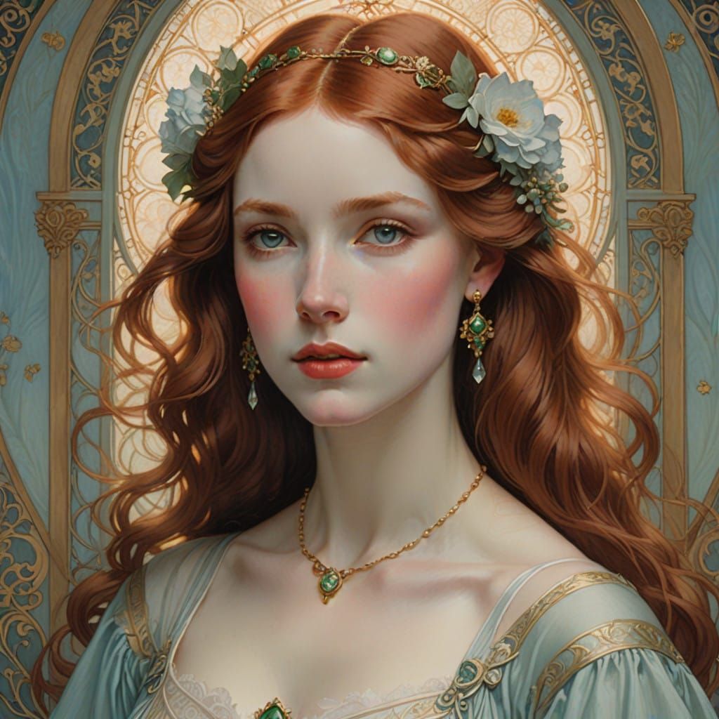 Ethereal Redhead Portrait in Soft Blue