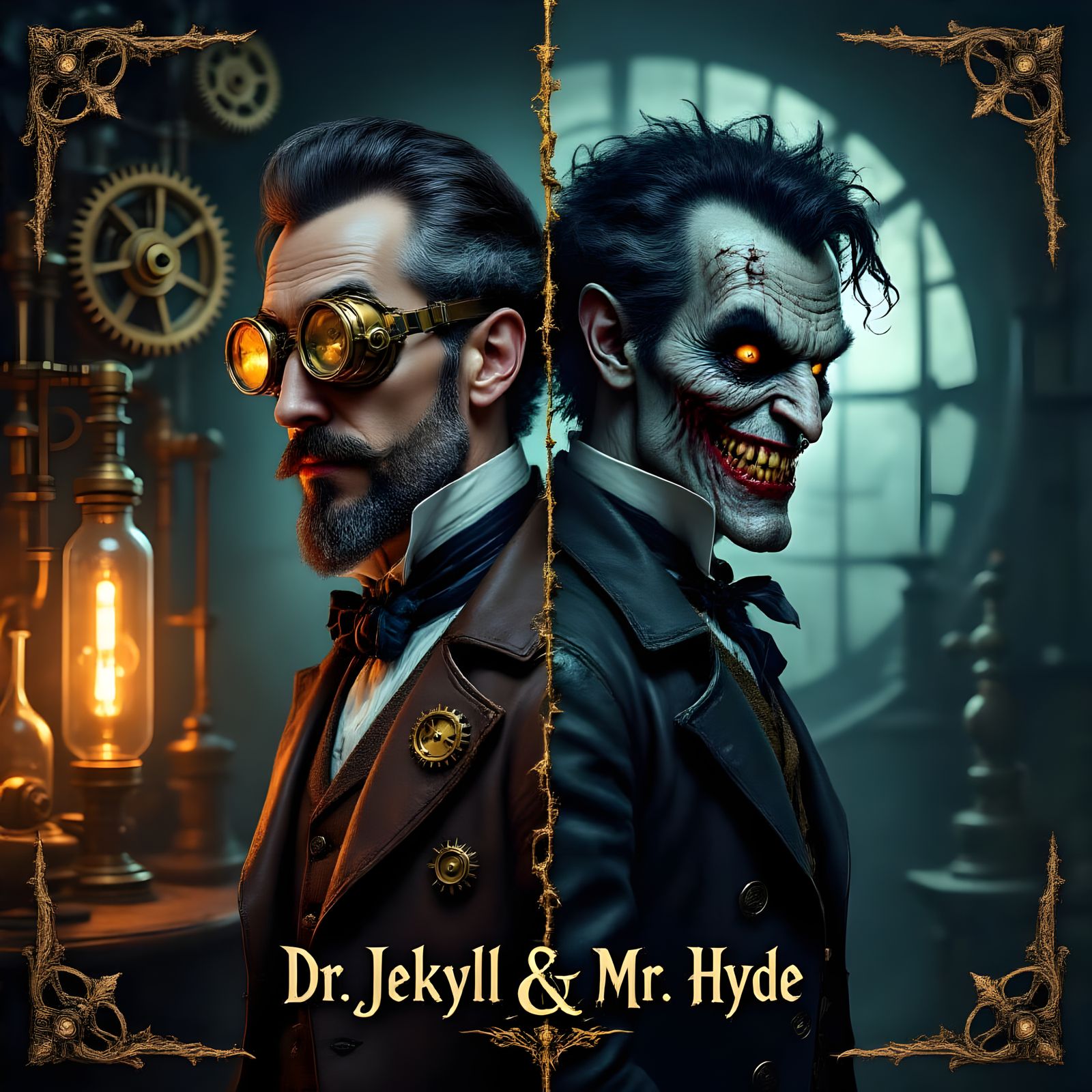 Steampunk Split Portrait: Jekyll and Hyde Duality