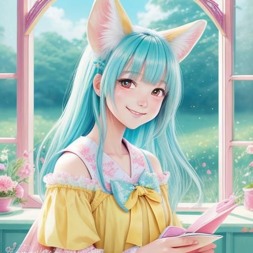Cute Fennec Girl in Anime Style Portrait