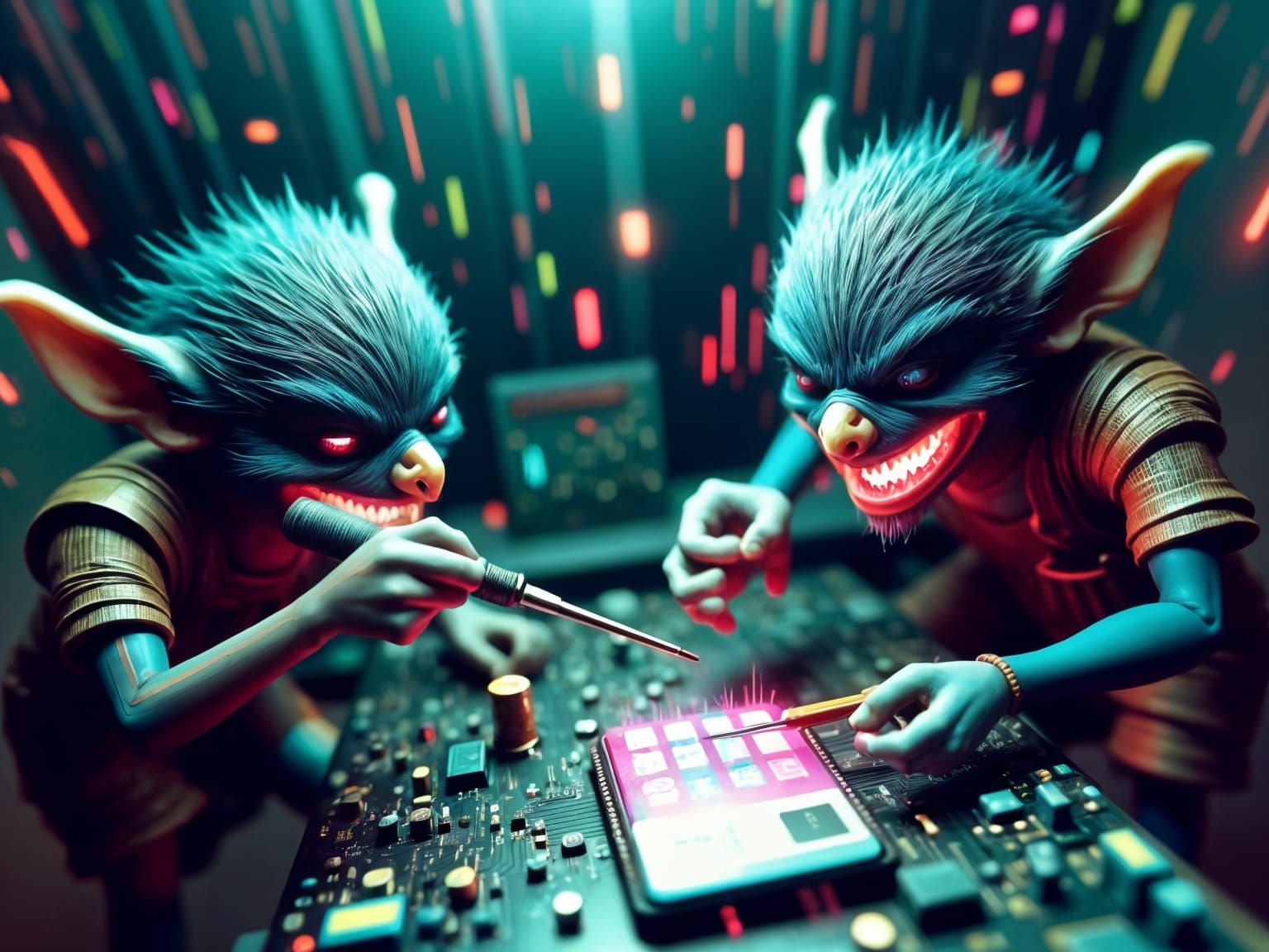 Mischievous Gremlins Hack Computer Circuit Board in Hyper-Re...