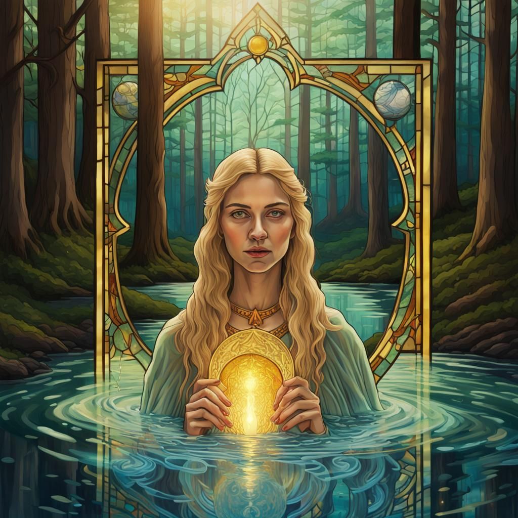Finnish Woman with Grail in Forest, Astral Illustration