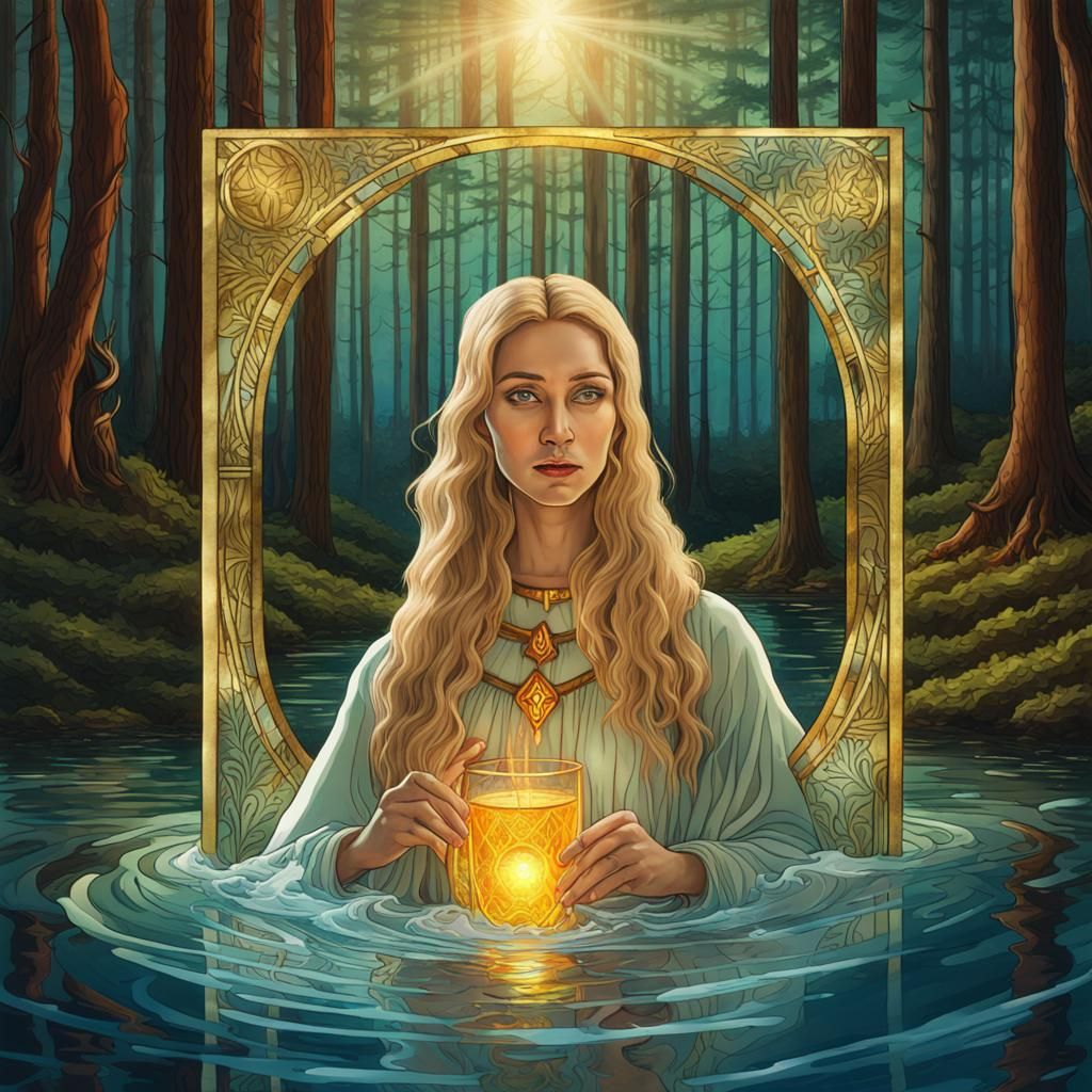 Finnish Woman and Grail in Stained Glass Tarot