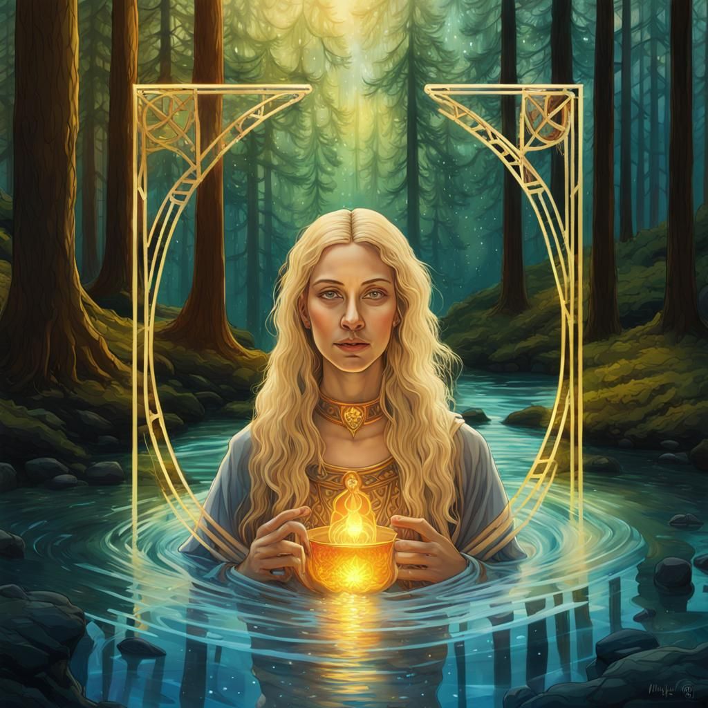 Finnish Woman Forest Tarot Card in Cosmic Style