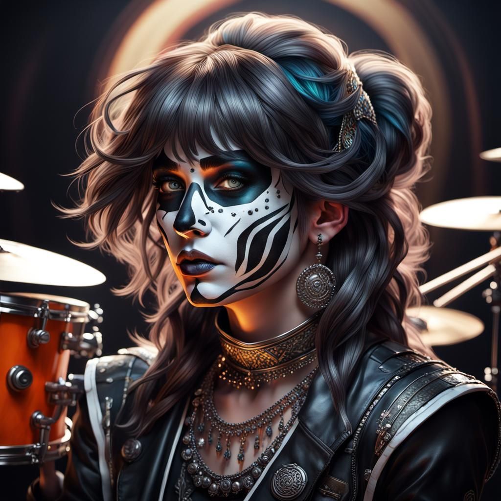 Dramatic Drummer Portrait in Art Nouveau Style