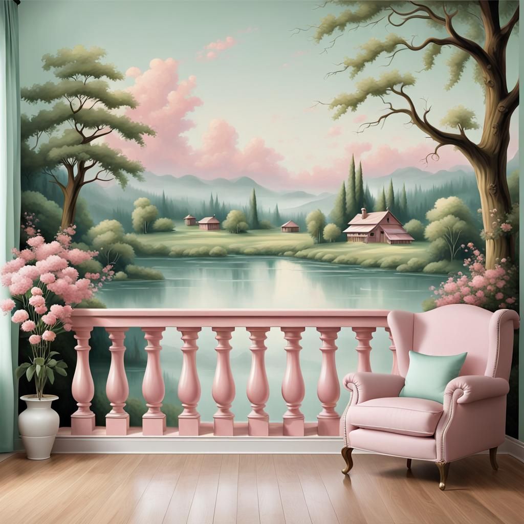 Romantic Landscape with Fence in Airbrush Oil Painting