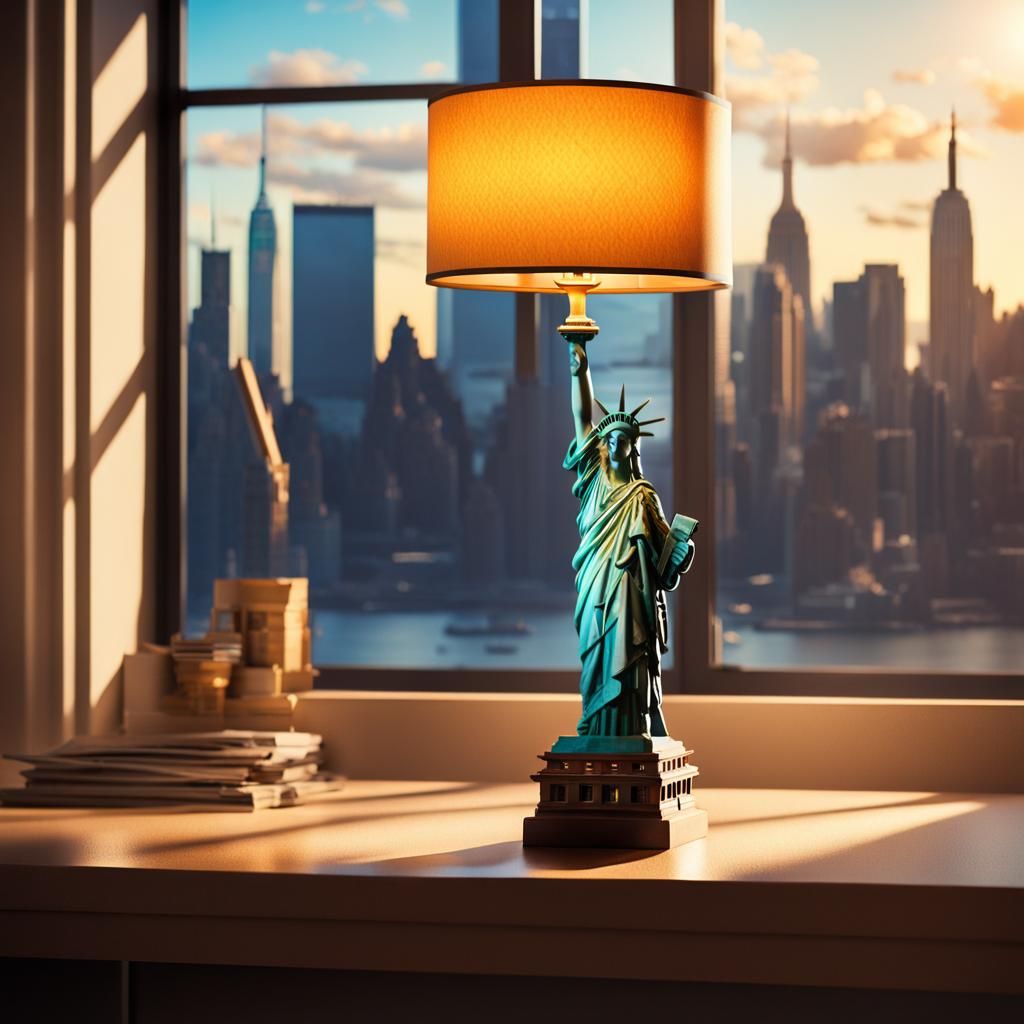 Statue of Liberty Lamp in Hyperrealistic Splash Art