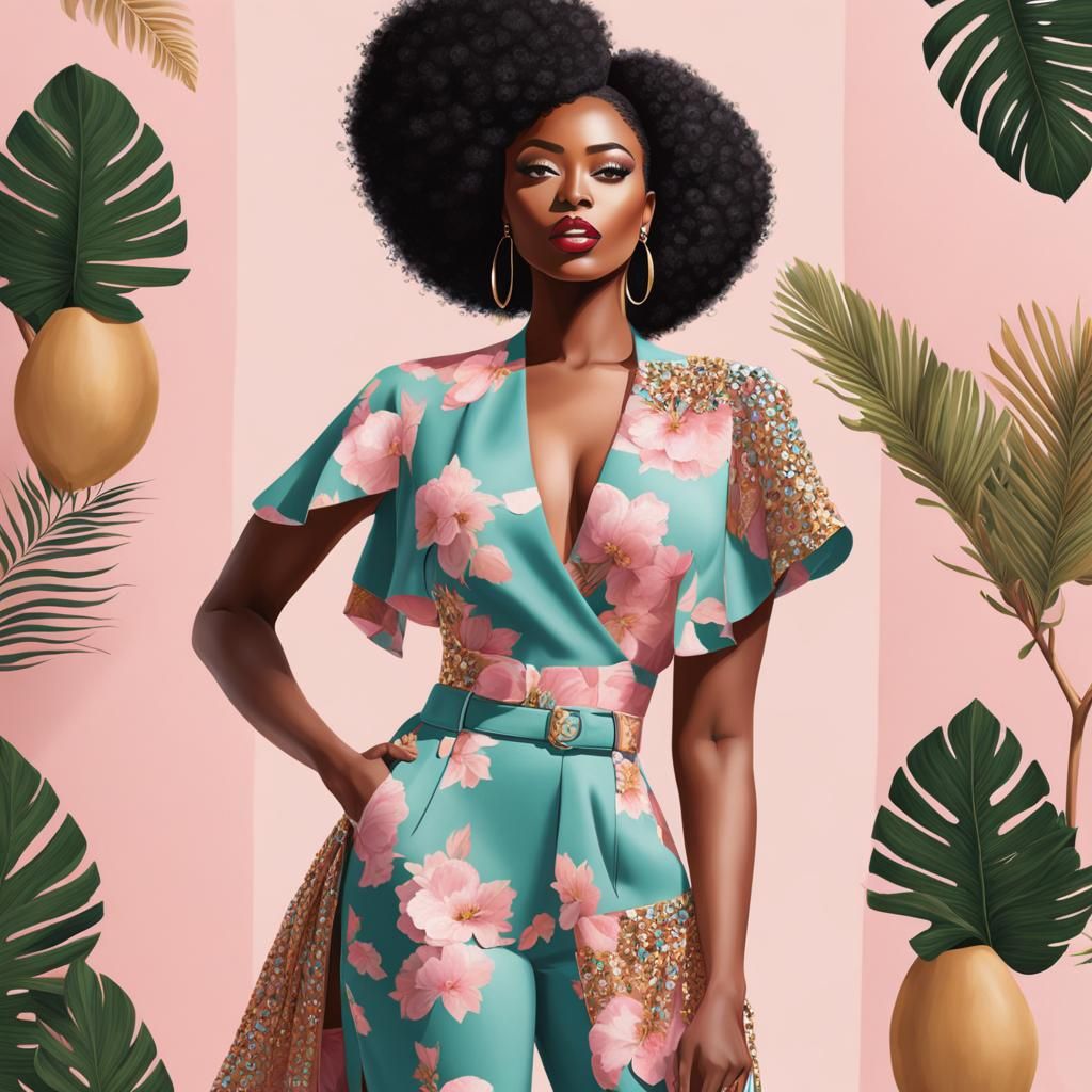 Chic African-American Woman in Pastel Afrocentric Portrait