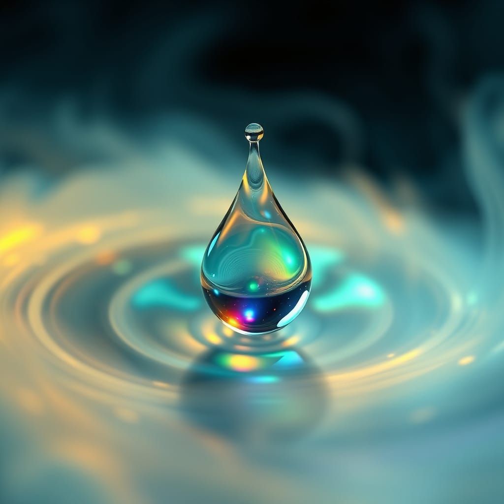 Surreal Mercury Drop in Iridescent Vortex