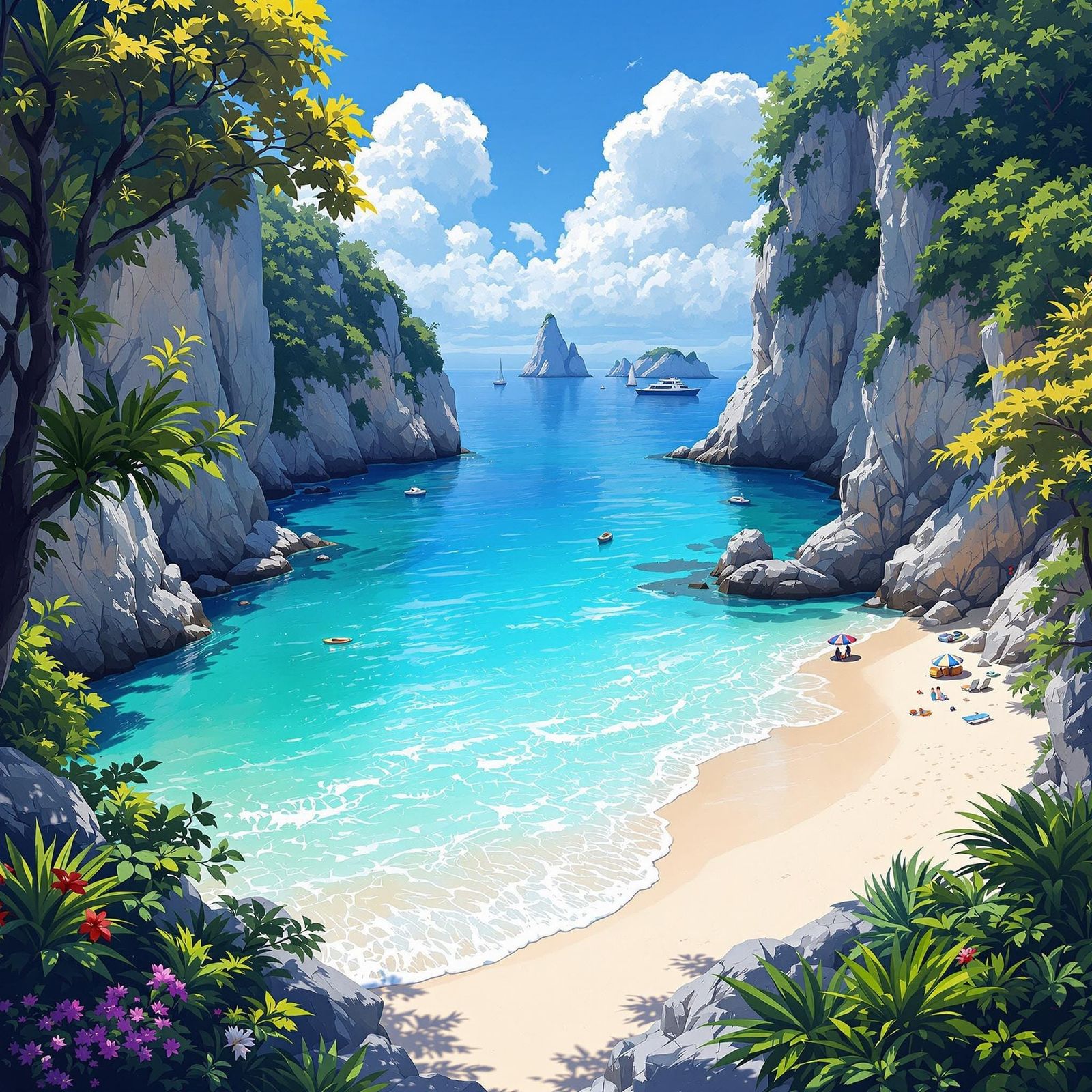 Serene Beach Cove Digital Painting