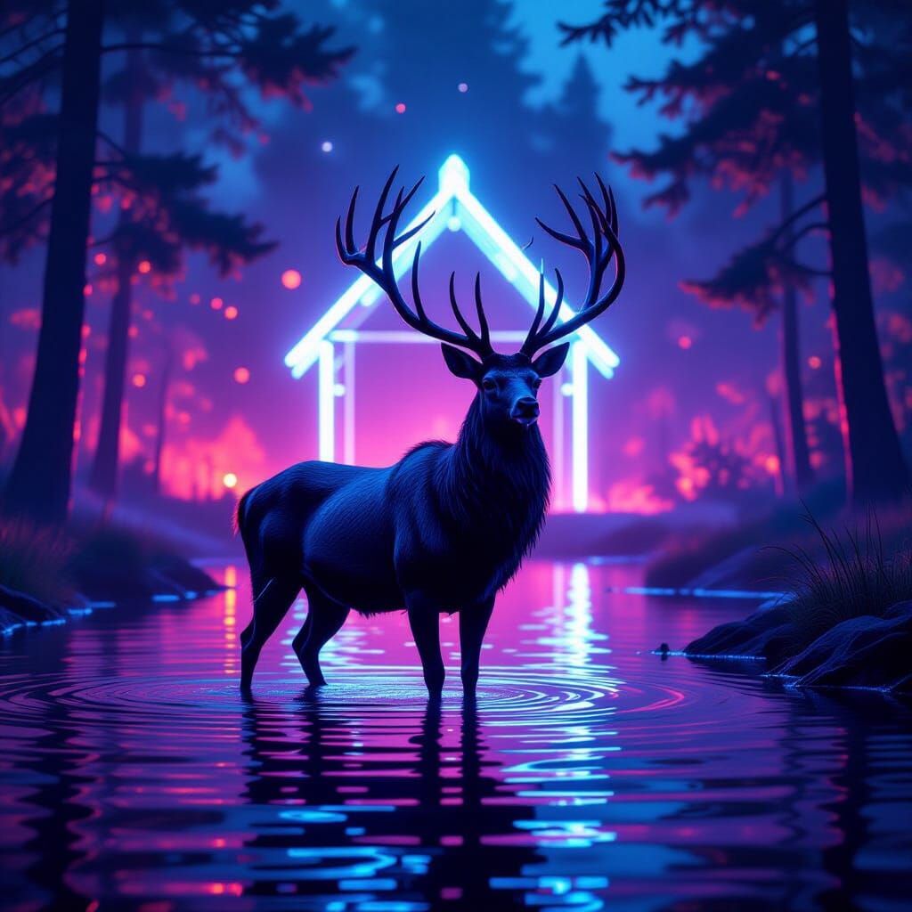 Mystical Biomech Stag in Cosmic Horror Style