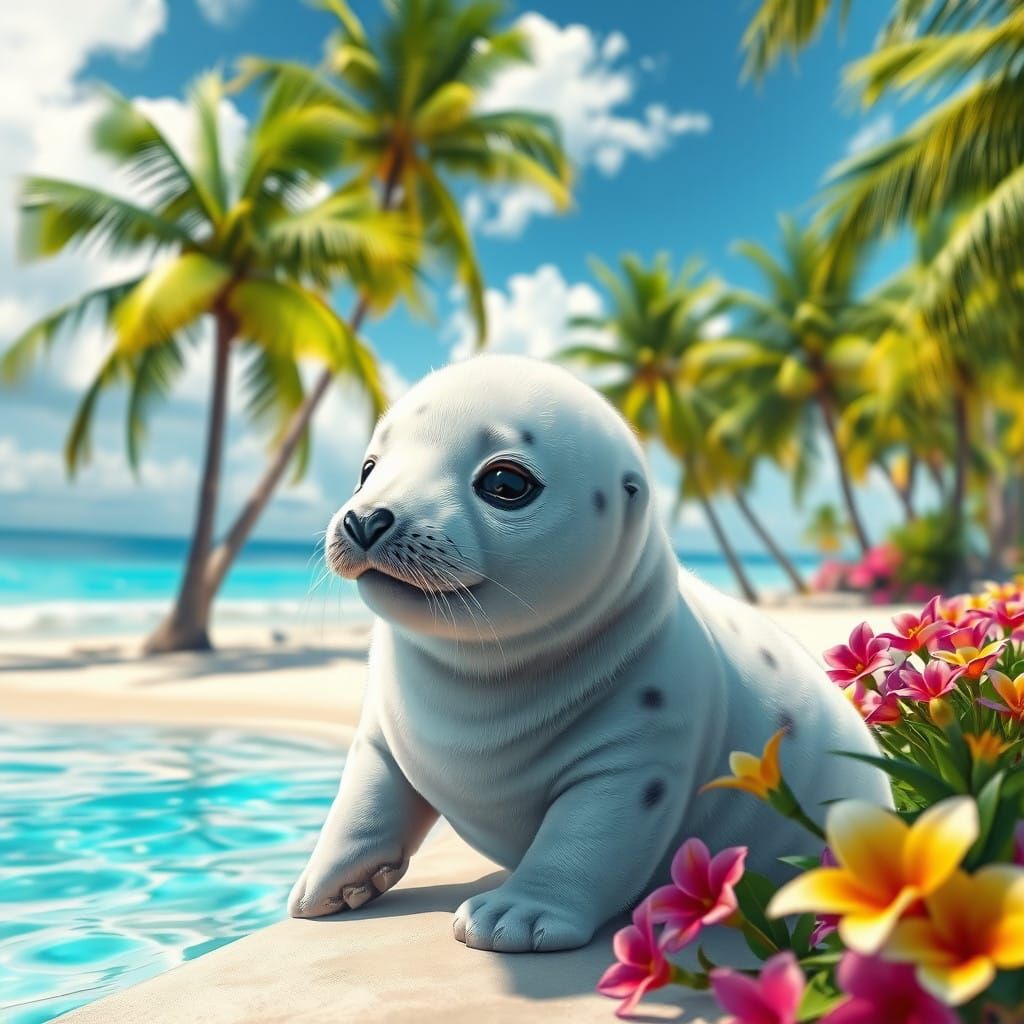 Stunning Tropical Beach Scene in Hyper-Realistic Style