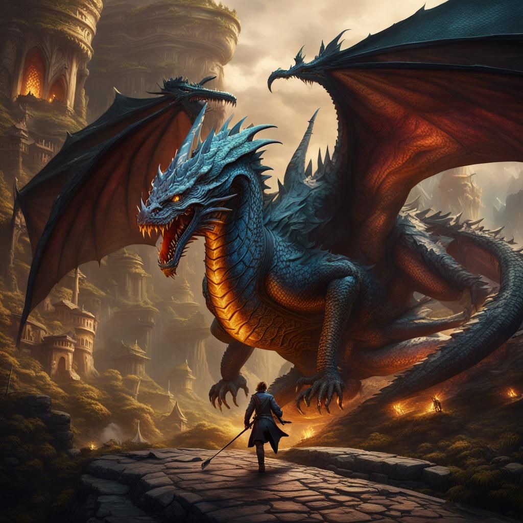 People Riding Dragons in Detailed Matte Painting