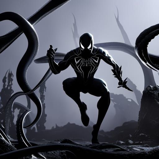 Alien Symbiote Spiderman Silhouette in Dark Fantasy Style