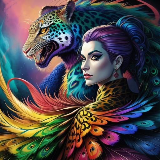 Woman with Rainbow Scales in Comic Book Style